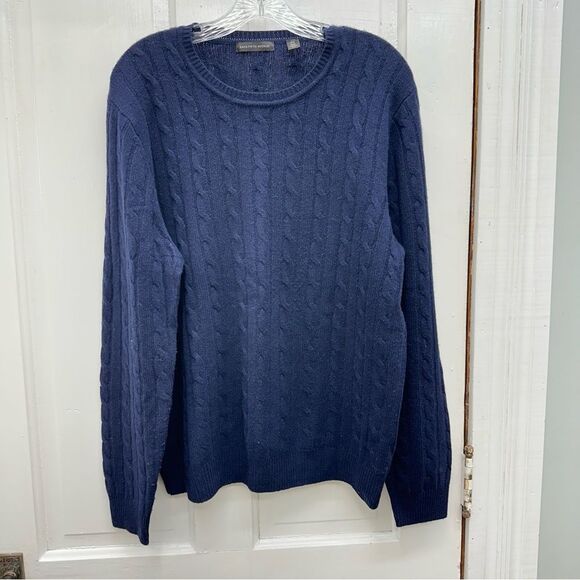 Saks Fifth Avenue navy blue wool blend cable knit crew neck sweater womens large - Picture 2 of 5